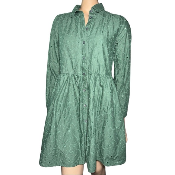 JCrew women’s Green Eyelet mini Button-Up Dress size 6 - Picture 6 of 14
